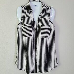 Express Portofino Sleeveless Button Down Shirt Black White Striped Women's S